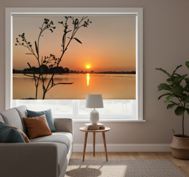 Cortina roller living comedor atardecer en el lago - TenVinilo