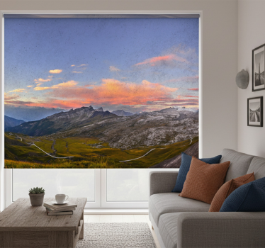 Cortina roller living comedor atardecer hermoso en montañas - TenVinilo