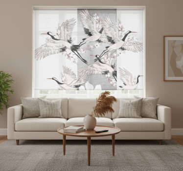 Cortina roller living comedor aves orientales artísticas - TenVinilo