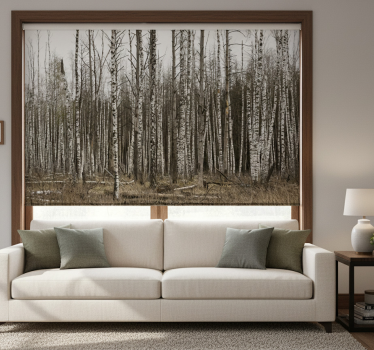 Cortina roller living comedor bosque de abedules grises - TenVinilo