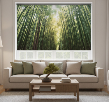 Cortina roller living comedor bosque de bambú zen - TenVinilo