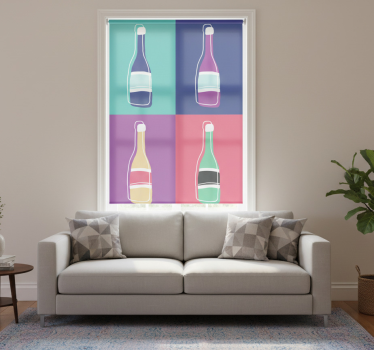 Cortina roller living comedor botellas de champán pop art - TenVinilo