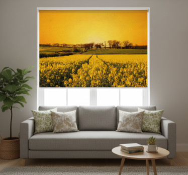 Cortina roller living comedor campo de flores amarillas - TenVinilo
