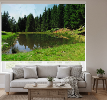 Cortina roller living comedor campo verde con lago - TenVinilo