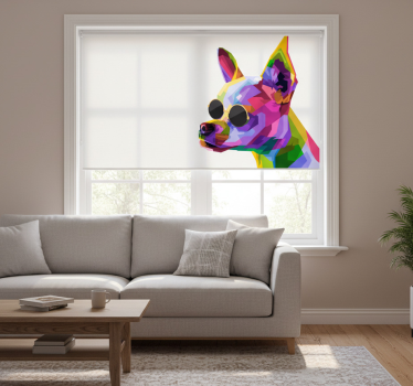 Cortina roller living comedor chihuahua multicolor con gafas - TenVinilo