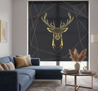 Cortina roller living comedor ciervo geométrico dorado - TenVinilo