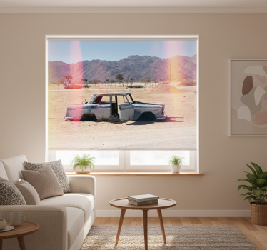 Cortina roller living comedor coche abandonado en desierto - TenVinilo