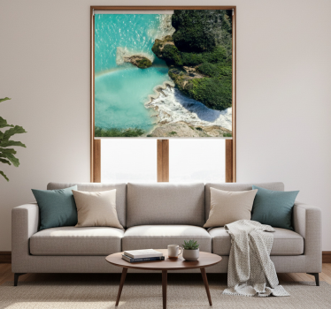 Cortina roller living comedor conexión de lago y mar - TenVinilo