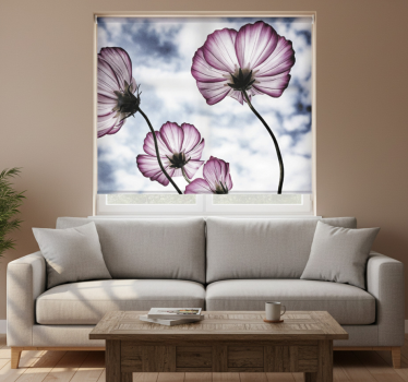 Cortina roller living comedor diseño de flor cosmos púrpura - TenVinilo