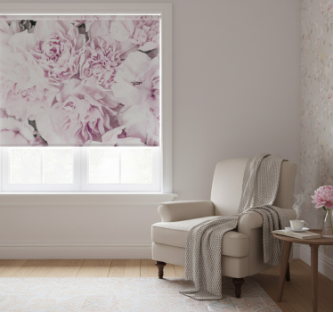 Cortina roller living comedor diseño de peonías rosas - TenVinilo