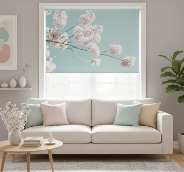 Cortina roller living comedor diseño floral blanco elegante - TenVinilo