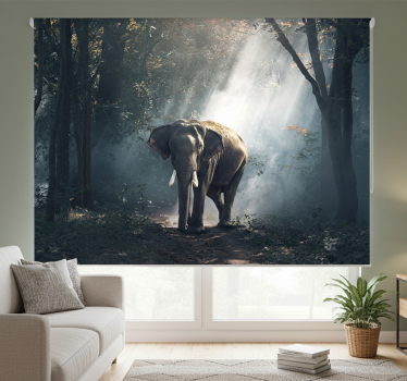 Cortina roller living comedor elefante en el bosque - TenVinilo