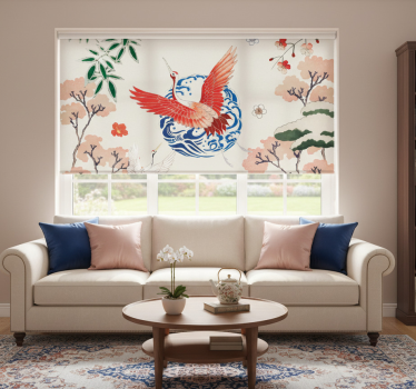 Cortina roller living comedor estilo chinoiserie - TenVinilo