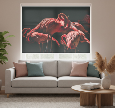 Cortina roller living comedor flamencos rosas iluminados - TenVinilo