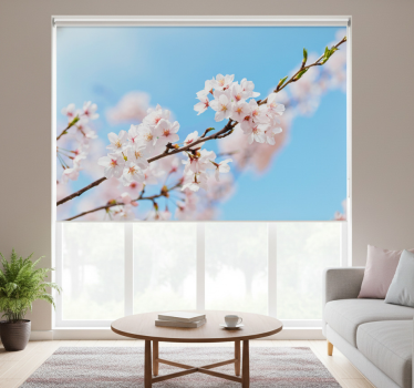 Cortina roller living comedor flor de cerezo blanco - TenVinilo