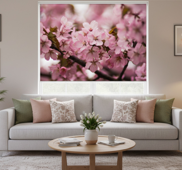 Cortina roller living comedor flor de cerezo rosa - TenVinilo