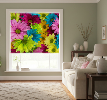 Cortina roller living comedor flores coloridas - TenVinilo