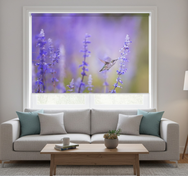 Cortina roller living comedor flores con pájaro - TenVinilo