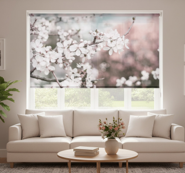 Cortina roller living comedor flores de cerezo blancas - TenVinilo