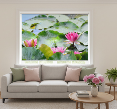 Cortina roller living comedor flores de loto forradas - TenVinilo