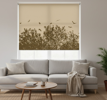 Cortina roller living comedor flores de primavera con aves - TenVinilo
