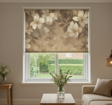 Cortina roller living comedor flores pintadas de beige - TenVinilo