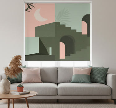Cortina roller living comedor formas en rosa y turquesa - TenVinilo