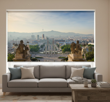Cortina roller living comedor fotomural barcelona montjuic - TenVinilo