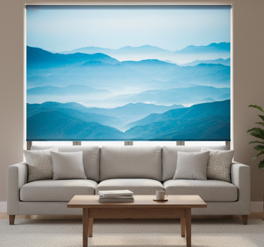 Cortina roller living comedor fotomural montaña niebla - TenVinilo