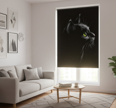 Cortina roller living comedor gatos ojos verdes - TenVinilo