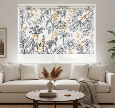 Cortina roller living comedor glamour floral dorado - TenVinilo
