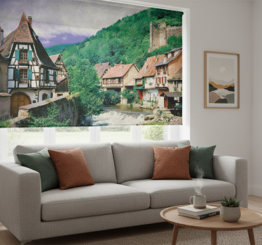 Cortina roller living comedor hermosa ciudad junto al río - TenVinilo