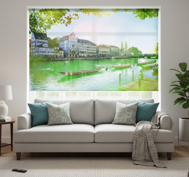 Cortina roller living comedor hermoso lago en verano - TenVinilo