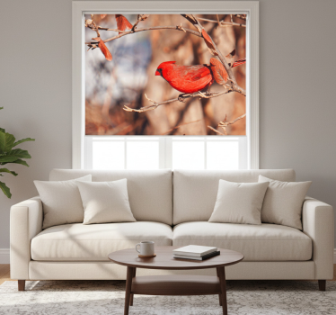 Cortina roller living comedor hermoso pájaro rojo en hojas - TenVinilo