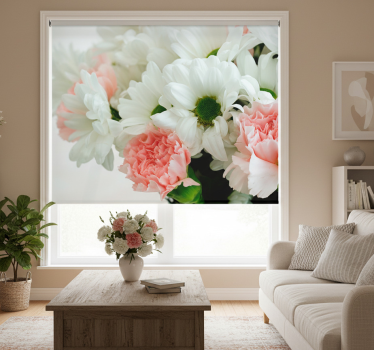 Cortina roller living comedor hermoso ramo blanco - TenVinilo