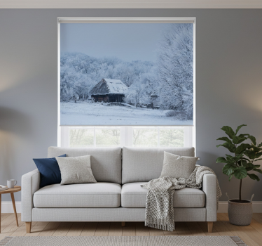 Cortina roller living comedor hogar en patio nevado - TenVinilo