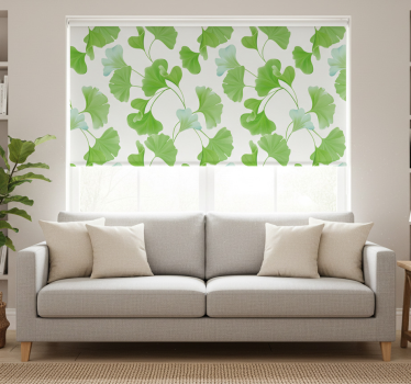 Cortina roller living comedor hojas de ginkgo verdes - TenVinilo