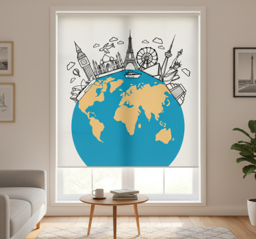 Cortina roller living comedor iconos de monumentos mundo - TenVinilo