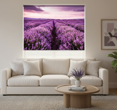 Cortina roller living comedor imagen morada con flores - TenVinilo