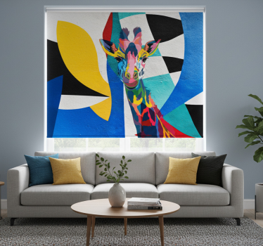 Cortina roller living comedor jirafa colorida abstracta - TenVinilo