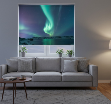 Cortina roller living comedor luz del norte sobre isla - TenVinilo