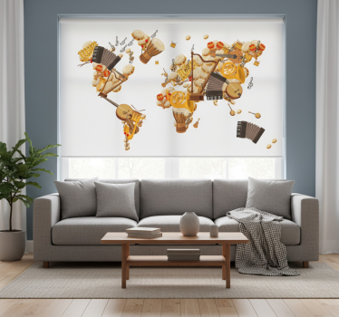 Cortina roller living comedor mapa de instrumentos musicales - TenVinilo