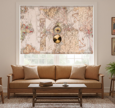 Cortina roller living comedor mapa mundi vintage - TenVinilo