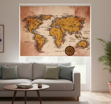 Cortina roller living comedor mapa mundial artístico - TenVinilo