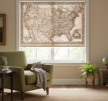 Cortina roller living comedor mapa vintage de américa - TenVinilo