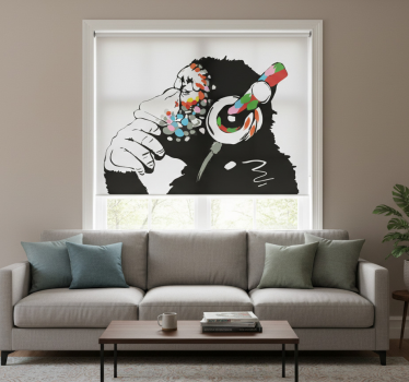 Cortina roller living comedor mono banksy música - TenVinilo
