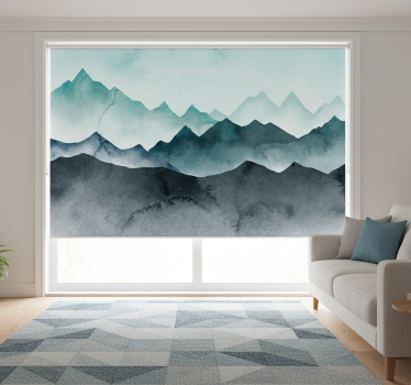 Cortina roller living comedor montañas azules pintadas - TenVinilo