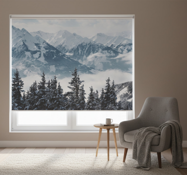 Cortina roller living comedor montañas nevadas y árboles - TenVinilo