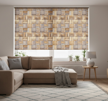 Cortina roller living comedor mosaico imitación madera 80's - TenVinilo