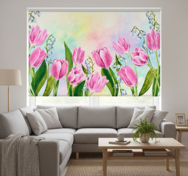 Cortina roller living comedor muchos tulipanes juntos - TenVinilo